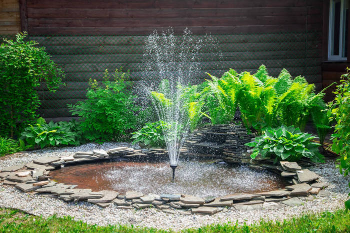 夏日的喷泉和青草