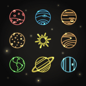 霓虹灯太阳系行星图标设置为线型照片