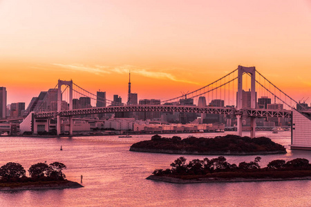 日本暮光之城的美丽建筑以彩虹桥为基础的东京城市景观