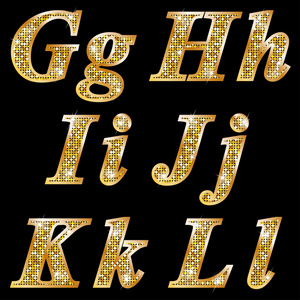 金色金属闪亮字母 G H I，J K L