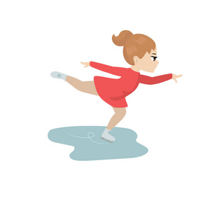 插画小花小花样滑冰运动员.女孩在冰上训练.卡通风格插画照片