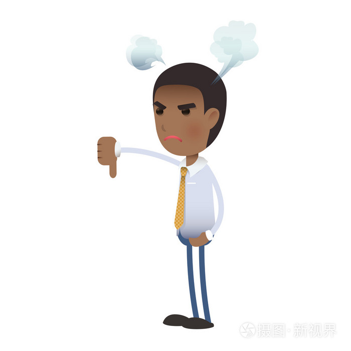 用大拇指下孤立的背景的不满商人矢量设计