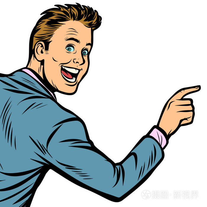 人指向复制空间.在白色背景上隔离