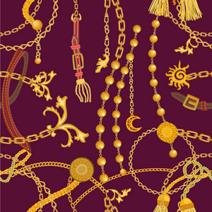 带链条珠子皮带和刷子的巴洛克式版画