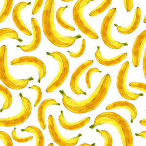 水彩插图, 图案。白色背景的香蕉