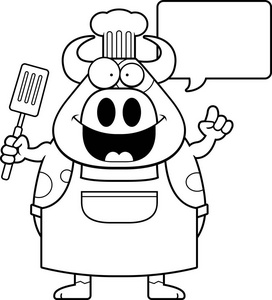 一个有创意的奶牛主厨的卡通插图