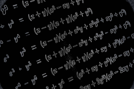 大量的数学公式在黑色背景霓虹灯