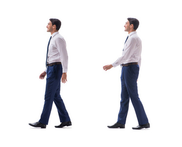 商人行走站立侧查看孤立在白色背景照片