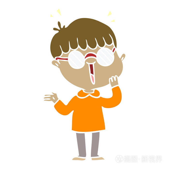 平面颜色风格动画片男孩意识到的东西惊人的
