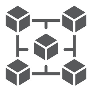 Blockchain 字形图标, 货币和金融, 密码符号, 矢量图形, 在白色背景上的实体模式, eps 10