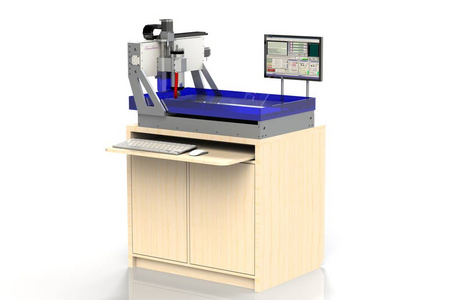 数控铣床台式铣床, 用于在水中切割薄板材料。3d. 我的项目铣床的渲染