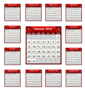 2012 年中国红颜色矢量日历图标