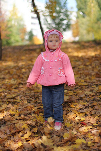 秋天的公园里的小女孩