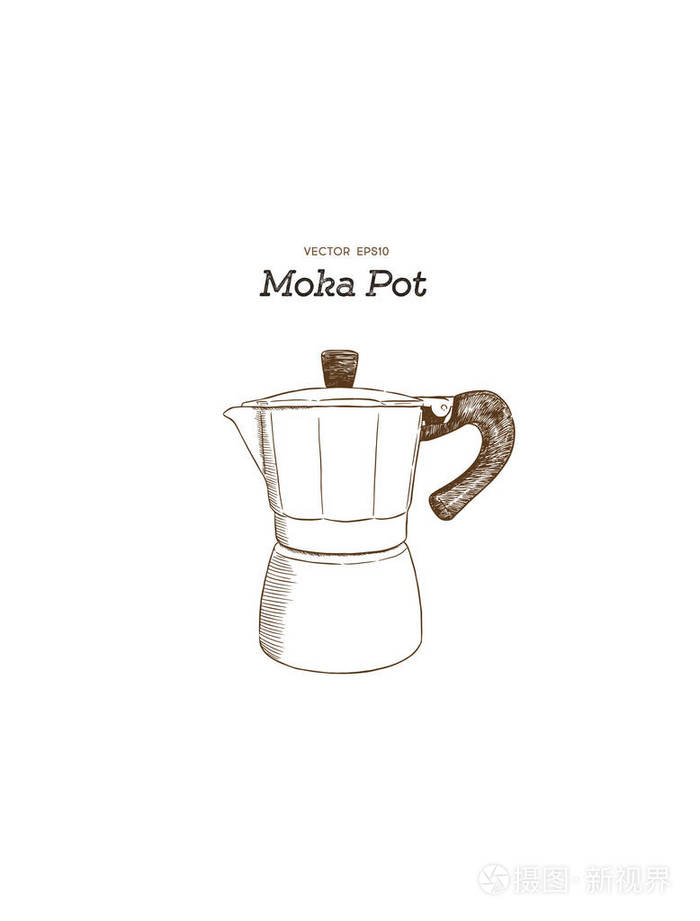 莫卡壶咖啡壶手绘插画矢量