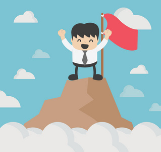 成功的商人站在山顶上, 代表着他的成就照片