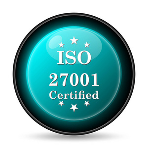 Iso 27001 图标。白色背景上的互联网按钮