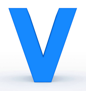 在白色3d 渲染时用字母 V 3d 蓝色隔离