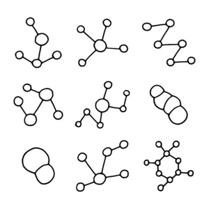 分子化学配方图标集。隔离的生物手绘对象