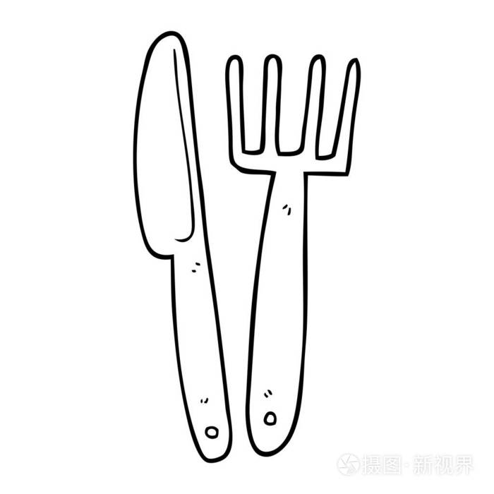 线条画卡通刀叉