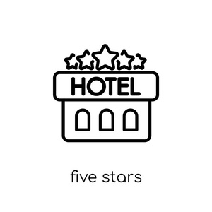 五星图标。时尚现代平线性向量五星图标在白色背景从细线旅馆汇集, 概述向量例证