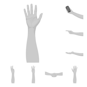 手势和他们的意思单色图标集合中的设计。传播媒介符号股票的情感部分 web 插图