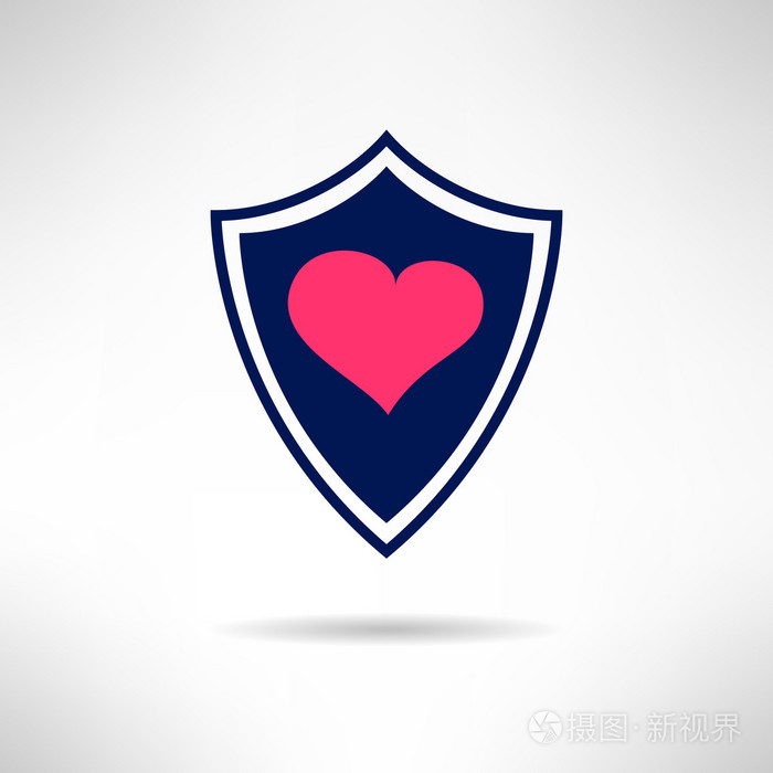 心和爱的盾牌图标.健康国防观念.矢量图
