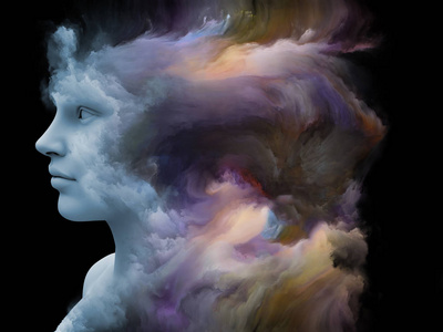 心雾系列。人脸的构成与分形绘画在内在世界梦想情感创造性想象力和人的头脑中的主题