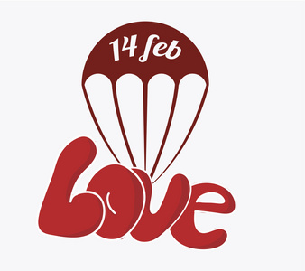2 月 14 日的插图，爱和伞飞越颜色酒泉