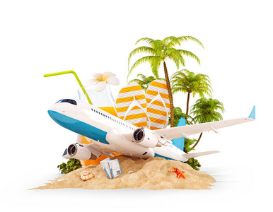 不寻常的旅行3d 例证在白色被隔绝.暑假和航空旅行概念照片
