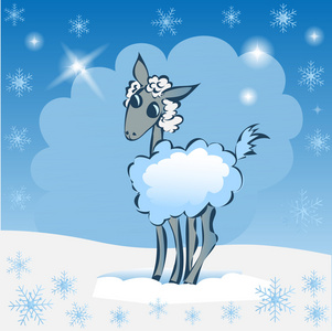 在蓝色的雪地上绘制的羊