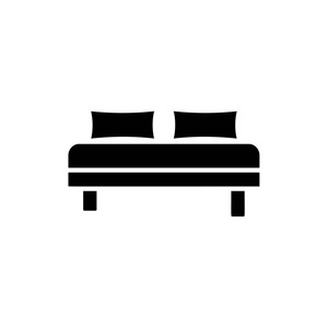 有枕头的沙发床的黑白向量例证。舒适的沙发。固定的长椅图标。现代家居和办公家具。白色背景上的独立对象