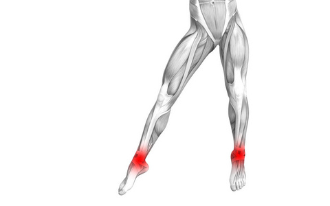 概念踝关节人体解剖学与红色热点炎症或关节疼痛的腿, 3d 例证人关节炎或骨骨质疏松症