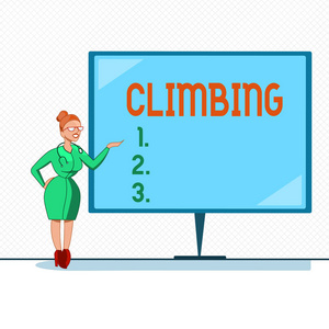 写笔记显示攀登。商业照片展示登山或悬崖坚硬坚硬的运动活动