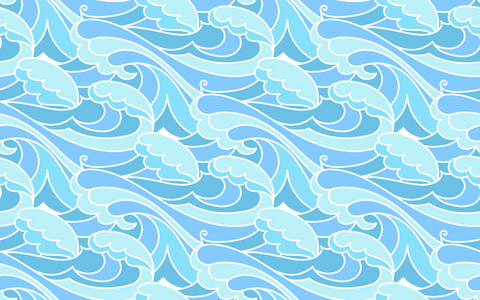 波浪矢量无缝的蓝色潮汐背景.抽象假日夏天远航巡航壁纸插画
