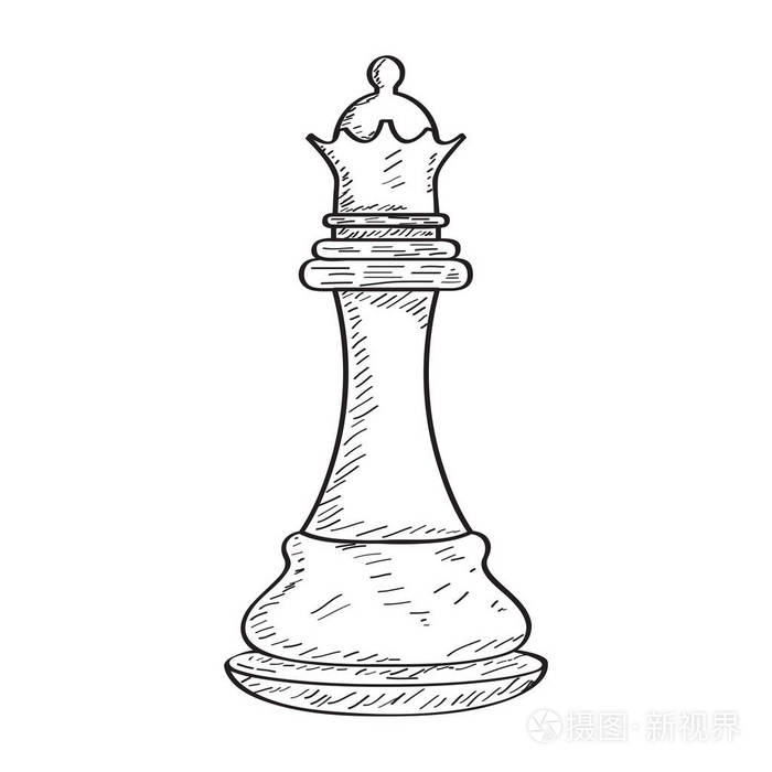 皇后象棋棋子复古素描