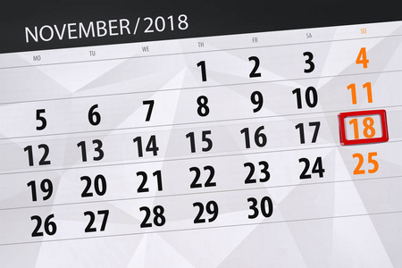 日历规划器月份, 截止日期 2018 11月, 18, 星期日