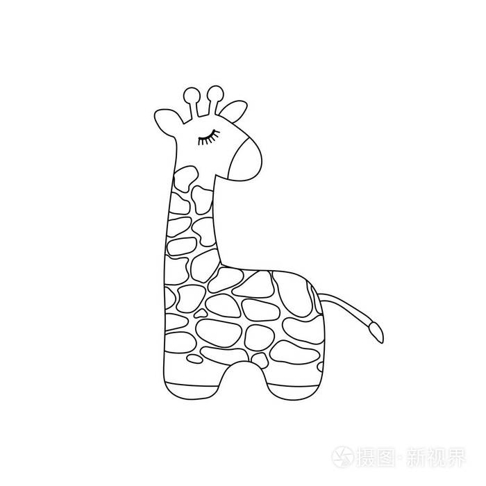 可爱卡通轮廓长颈鹿的矢量插画