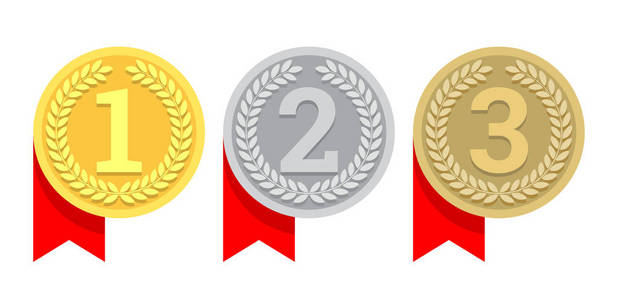 金牌, 银牌和铜牌图标.第一,第二和第三名的奖项.矢量插图照片