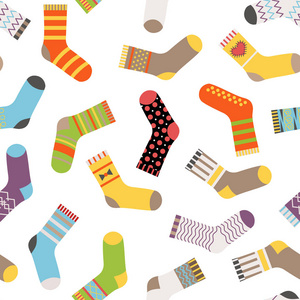 平面设计彩色袜子集矢量插画。无缝模式