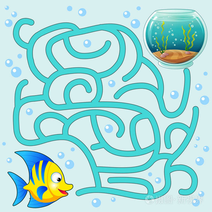 帮助鱼找到通向水族馆的路迷宫儿童迷宫游戏