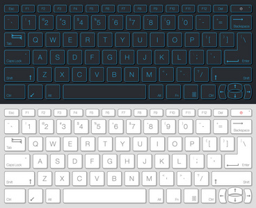 计算机键盘矢量隔离。灰色和白色版本。顶部视图