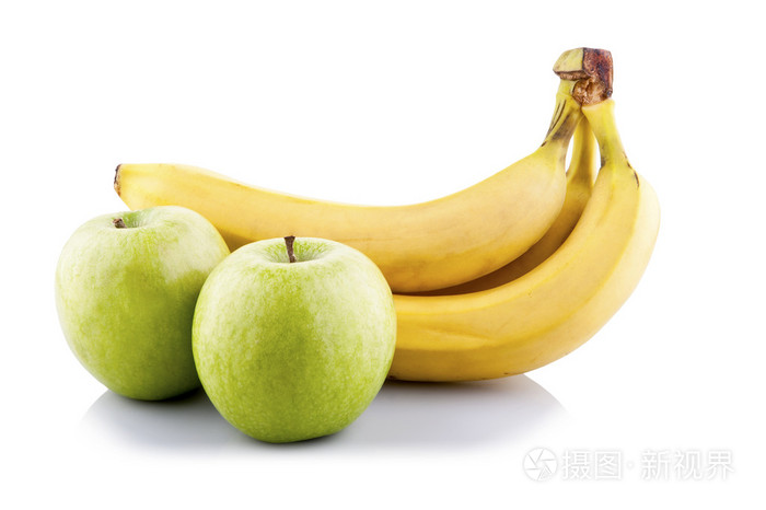 青苹果和香蕉白色孤立