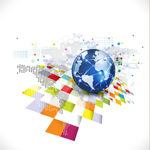 世界通信技术和业务概念，矢量图抽象未来派图形模板