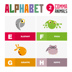 英语字母表动物图标集矢量插图图片