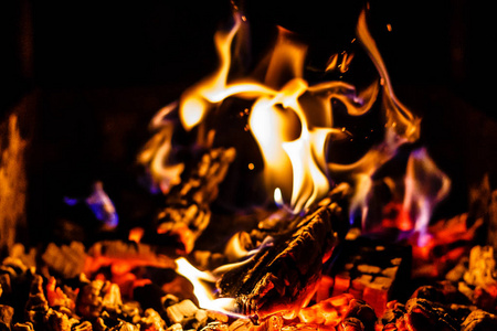 宏观纹理, 壁炉中燃烧原木的火焰