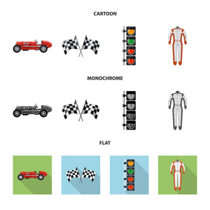 矢量图示车和拉力赛图标。汽车和种族股票矢量图集