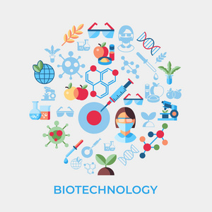 数字矢量生物技术图标集绘制简单线条艺术信息图形, 平面风格