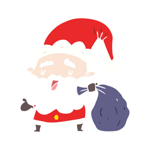 扁平色风格的卡通圣诞老人与麻袋
