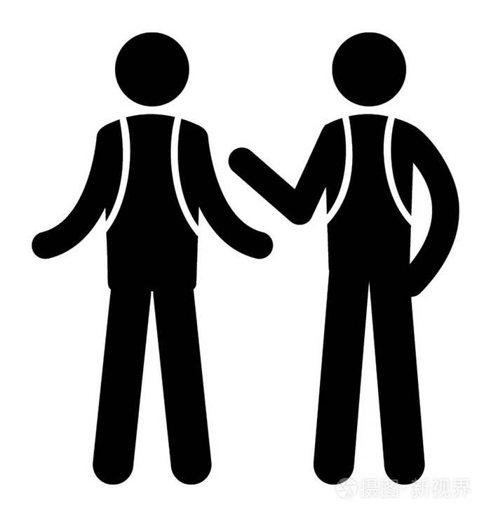 两个人的标志符号戴着书包示意学生说话图标