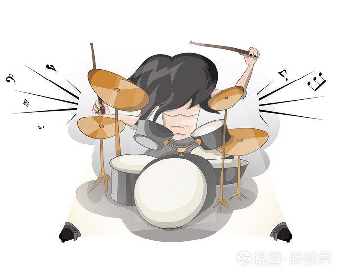 摇滚音乐人鼓手插画-正版商用图片0974cs-摄图新视界